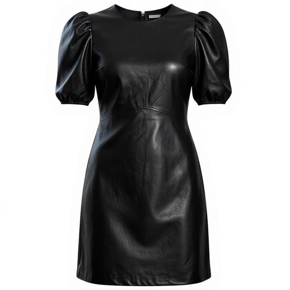Endless Rose Womens Puff Sleeve Black Mini Dress Faux Leather S